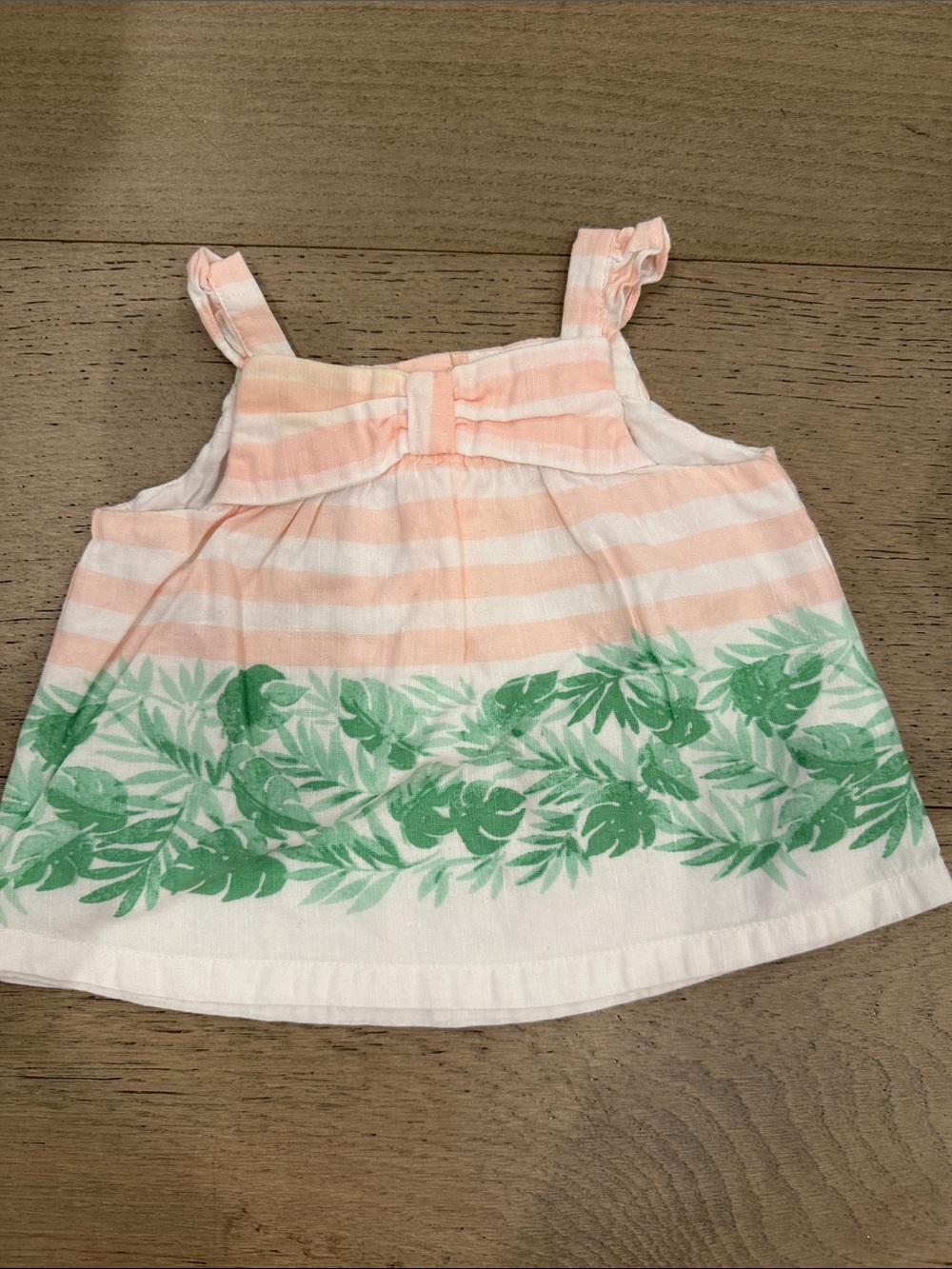 Janie and Jack Pink & Green Striped Tank Top with Leaf Border